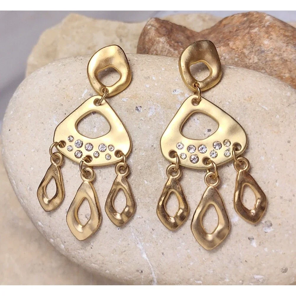 ALFANI Matte Satin Gold tone Crystal Chandelier Dangle Earrings